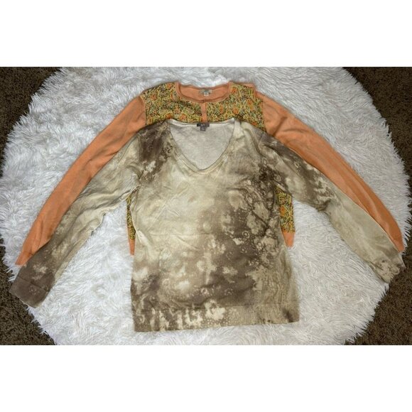 J JILL Cardigan Sweater Cotton Silk Blend MEDIUM Lot Of 2 Light Vneck Casual - Picture 1 of 9